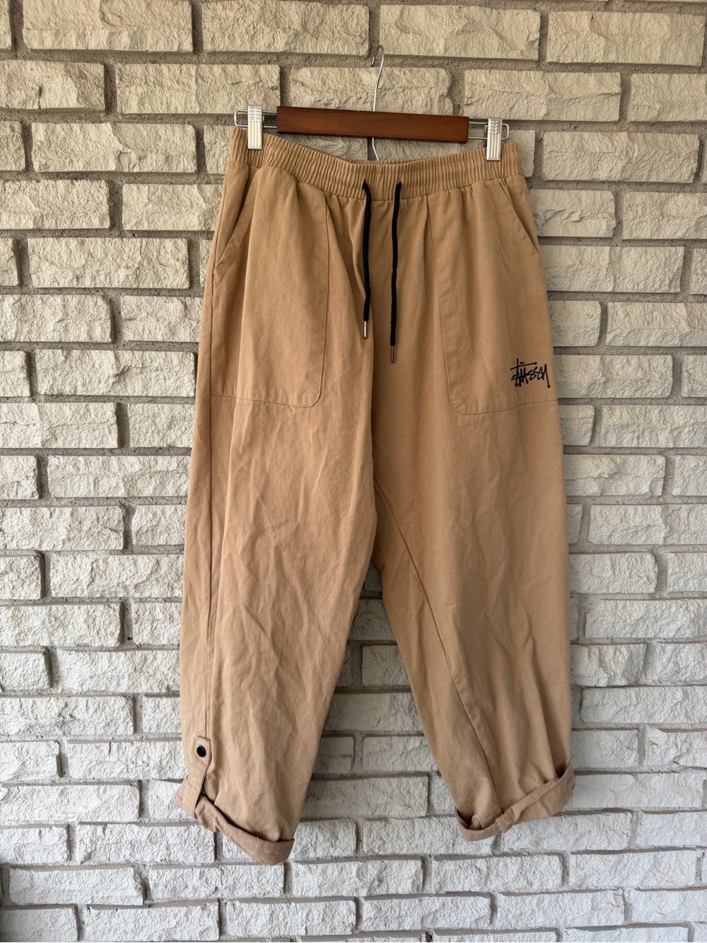 Stussy Desert Khaki Baggy Roll Tab Pants 
Size XL